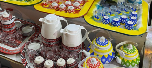 Friday Market stall selling Emirati tea sets