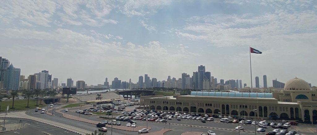 view over sharjah from souq al jubail scaffolding sharjah triennial 2023