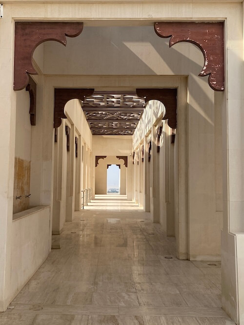 Walkway in Mohammed Alfalahi Alyasi Mosque al mirfa, incorporates elements of Emirati architecture