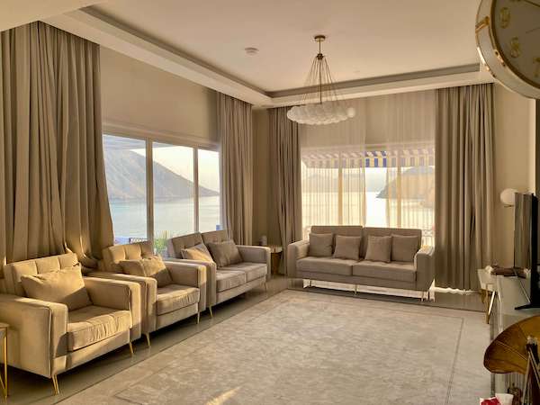 living room at Bandar Hafa Musandam private waterfront villa Oman