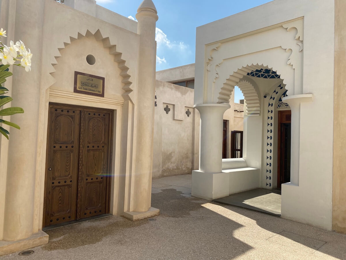 restored merchants houses with arches at chedi al bait sharjah