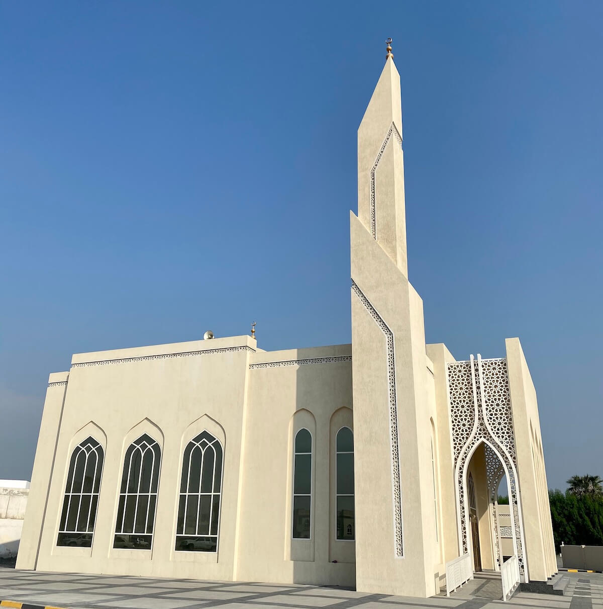 mosque with contemporary design and single minaret