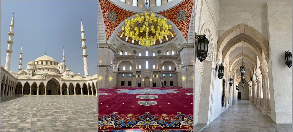 collage of photos inside Fujairah Grand Mosque